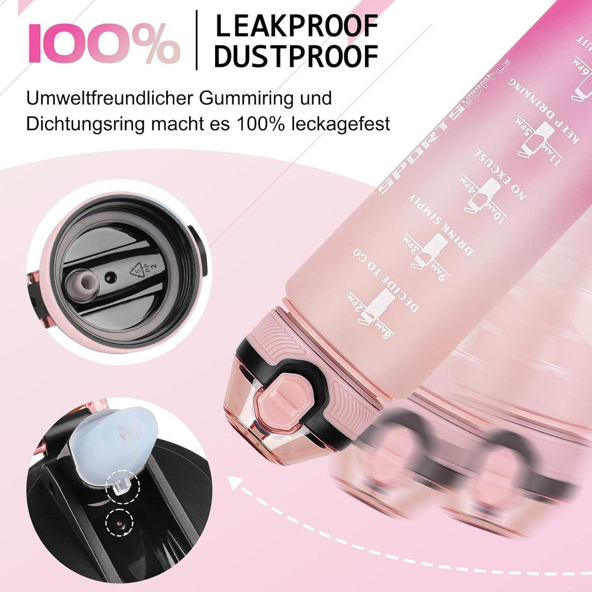 Sport Trinkflasche BPA-frei mit Strohhalm und Zeitmarkierungen