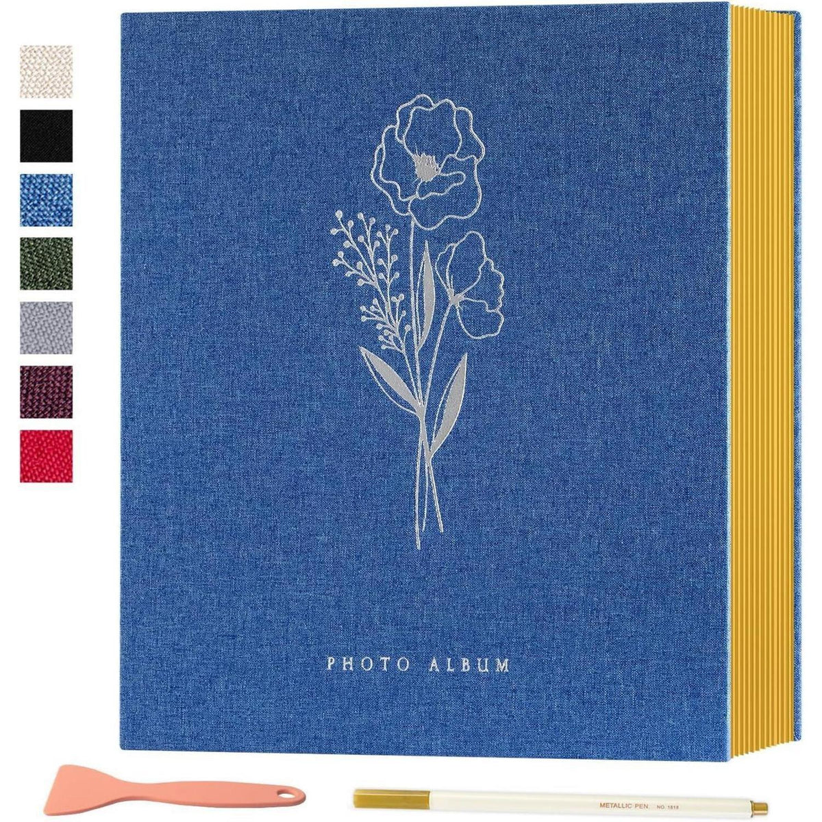 Selbstklebendes Fotoalbum Leinen Blau 80 Seiten mit Stift