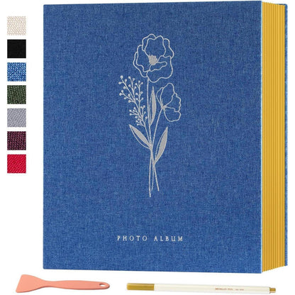 Selbstklebendes Fotoalbum Leinen Blau 80 Seiten mit Stift