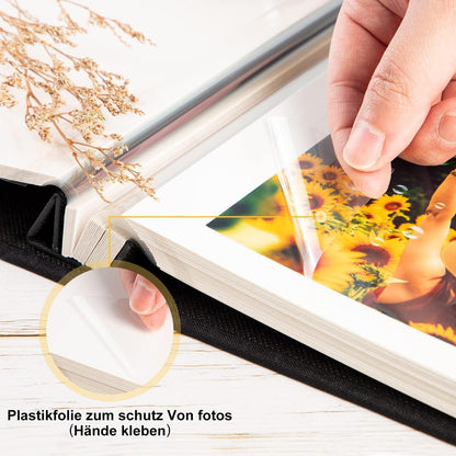 Selbstklebendes Fotoalbum Leinen Blau 80 Seiten mit Stift