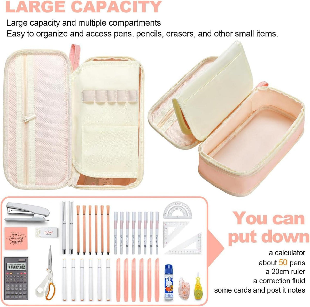 YOKUMA Federmäppchen rosa Schlampermäppchen Pencil Case groß für Mädchen Jungen