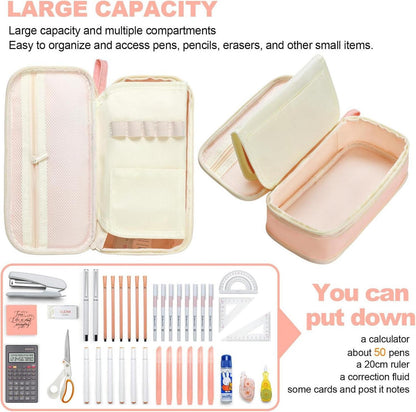 YOKUMA Federmäppchen rosa Schlampermäppchen Pencil Case groß für Mädchen Jungen