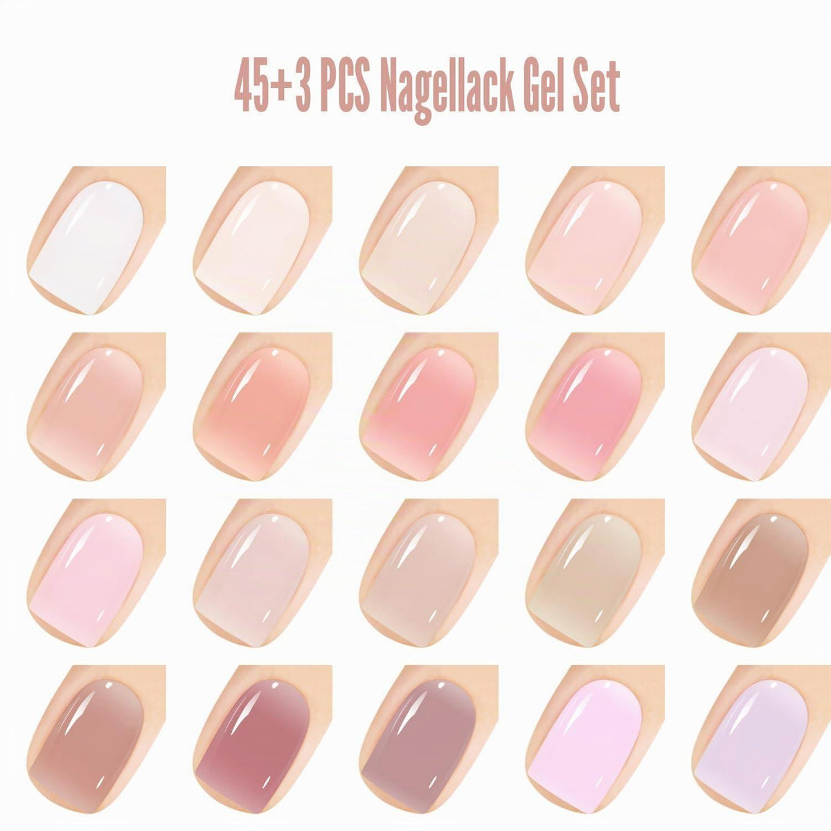 48er Gel Nagellack Set – Nude Pink, Rosa, Weiß & mehr
