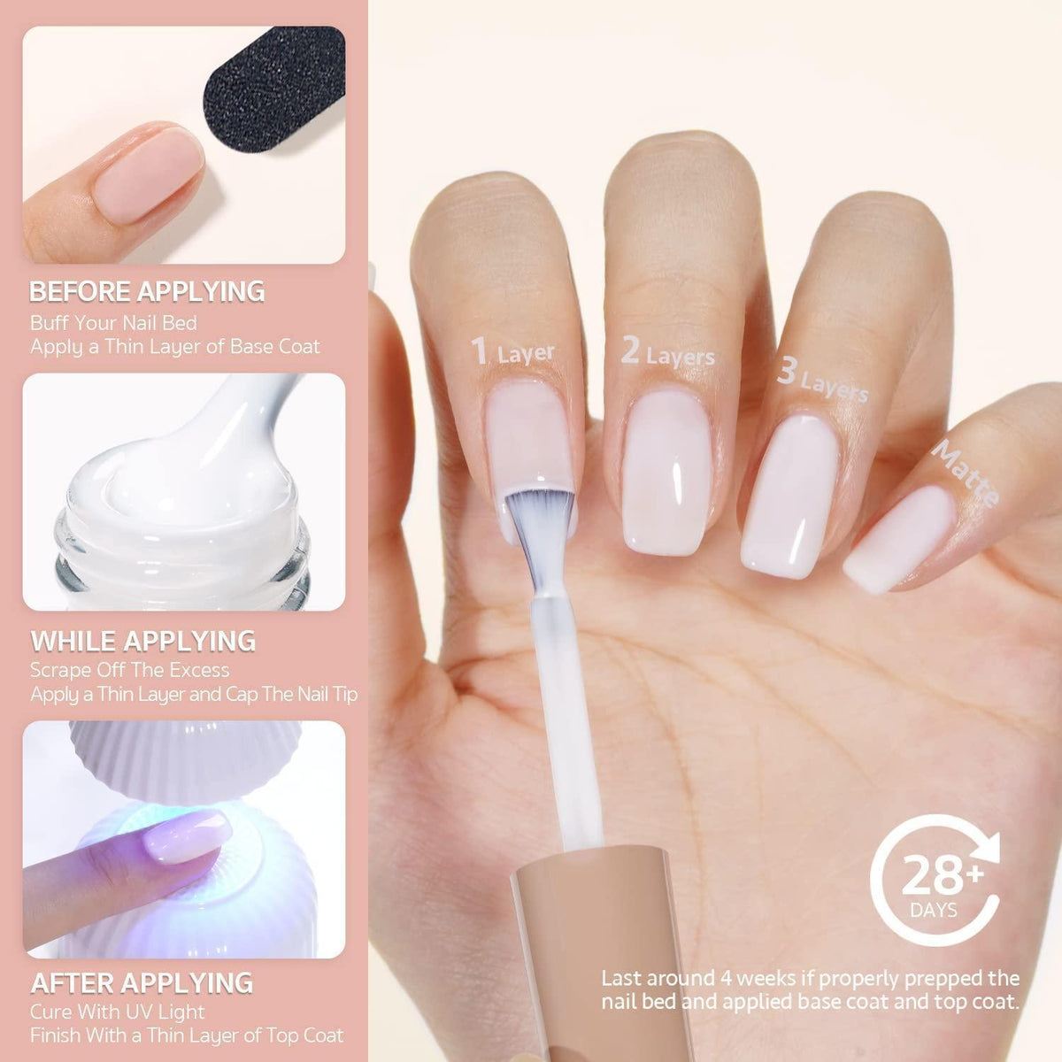48er Gel Nagellack Set – Nude Pink, Rosa, Weiß & mehr