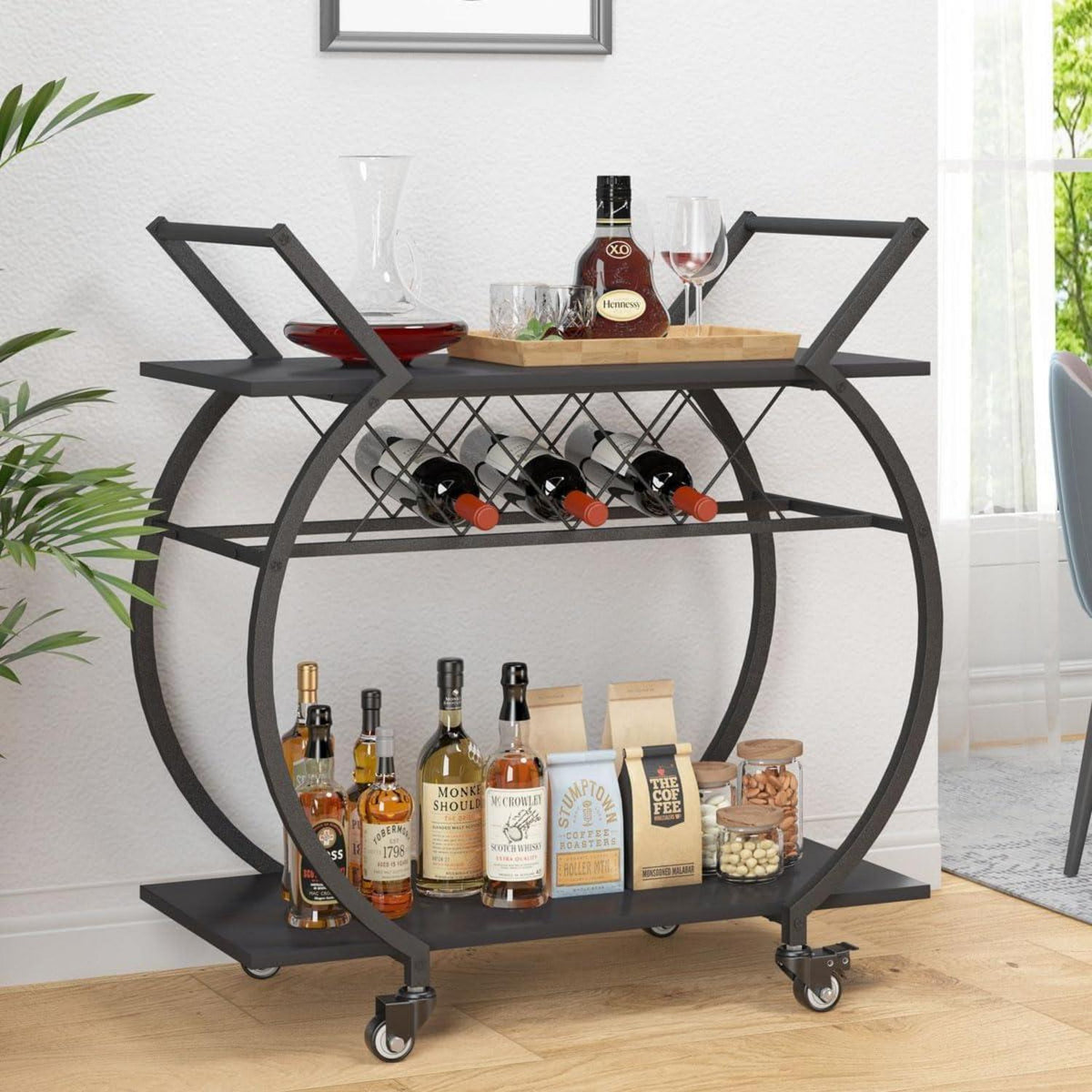 Servierwagen mit Weinregal und Rollen für Küche und Bar