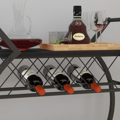 Servierwagen mit Weinregal 2 Ebenen schwarz 76x40x84cm