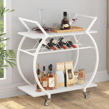 Servierwagen mit Rollen und Weinregal aus Holz Weiß 76x40.5x84 cm