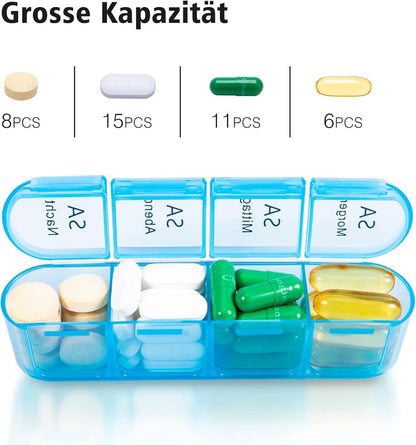 Tablettenbox 7 Tage BPA Frei Pillendose 4 Fächer Olivgrün