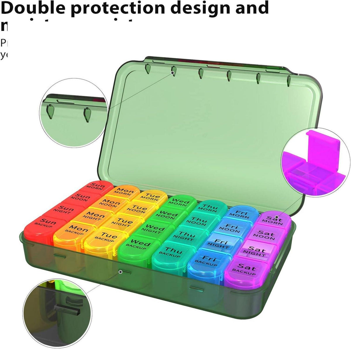 Tablettenbox 7 Tage Pillendose 4 Fächer BPA-frei Olivgrün