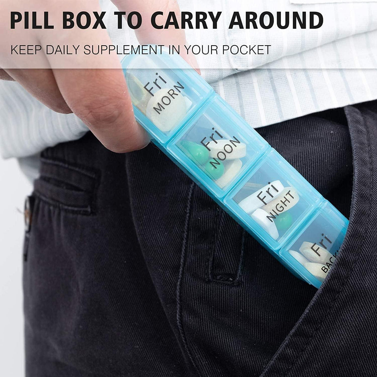 Tablettenbox 7 Tage 4 Fächer BPA-frei Pillendose Olivgrün