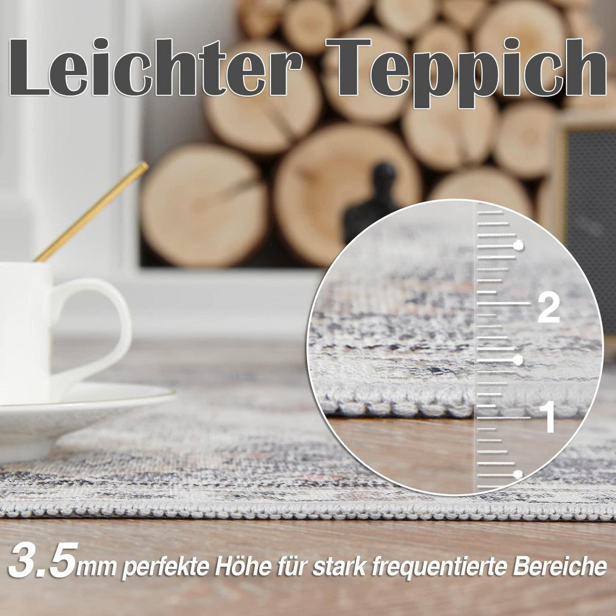 Vintage Küchenläufer Grau 60x180 cm – Waschbarer Teppich