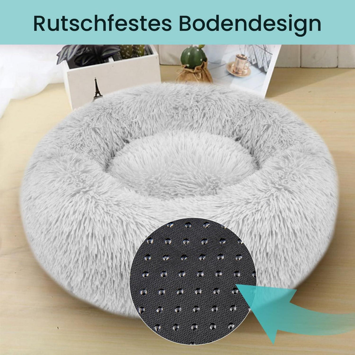 Rundes Donut Hundebett Flauschig Grau 70x70cm