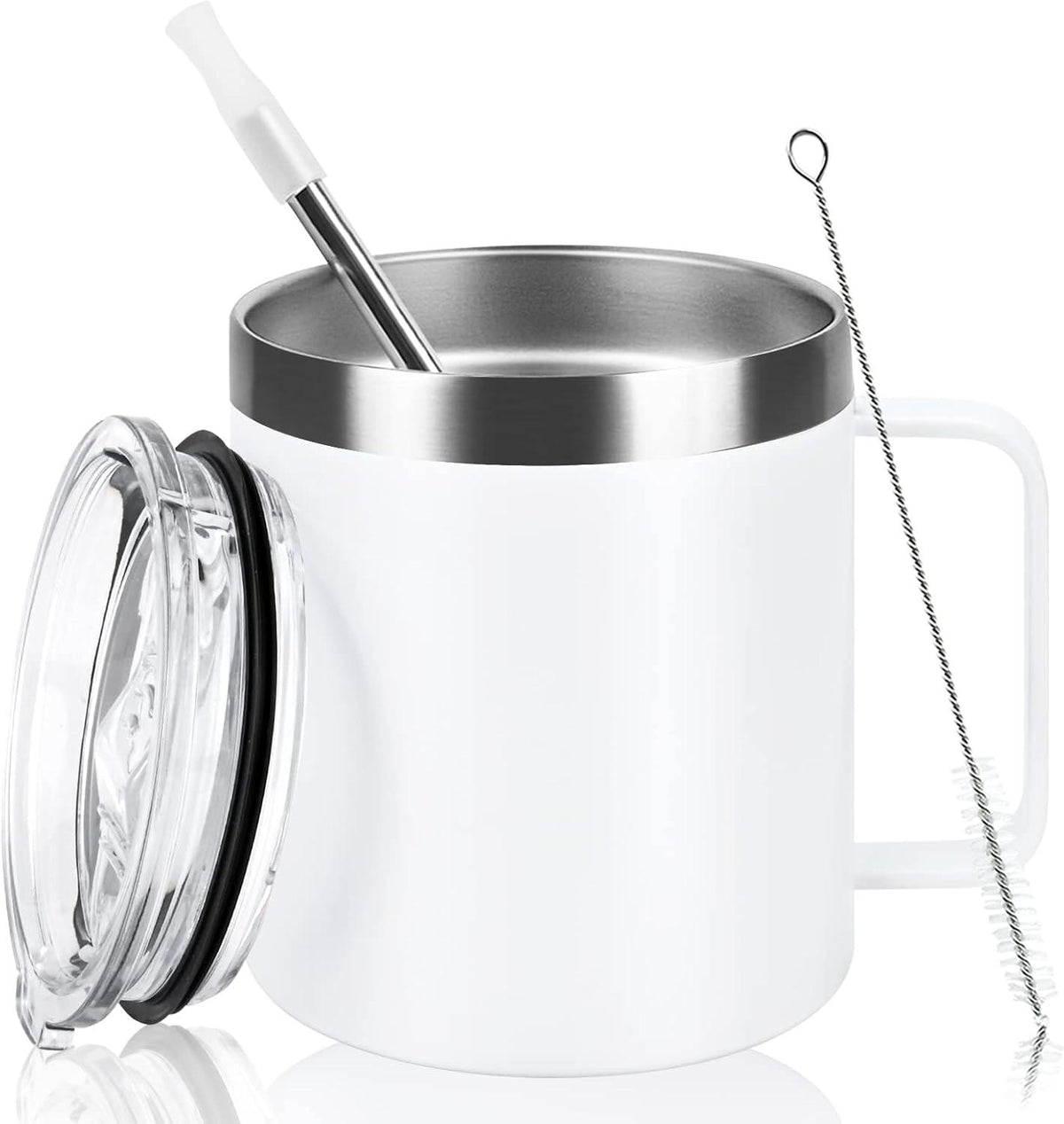 Livole Edelstahl Camping Becher 12oz mit Deckel Strohhalm