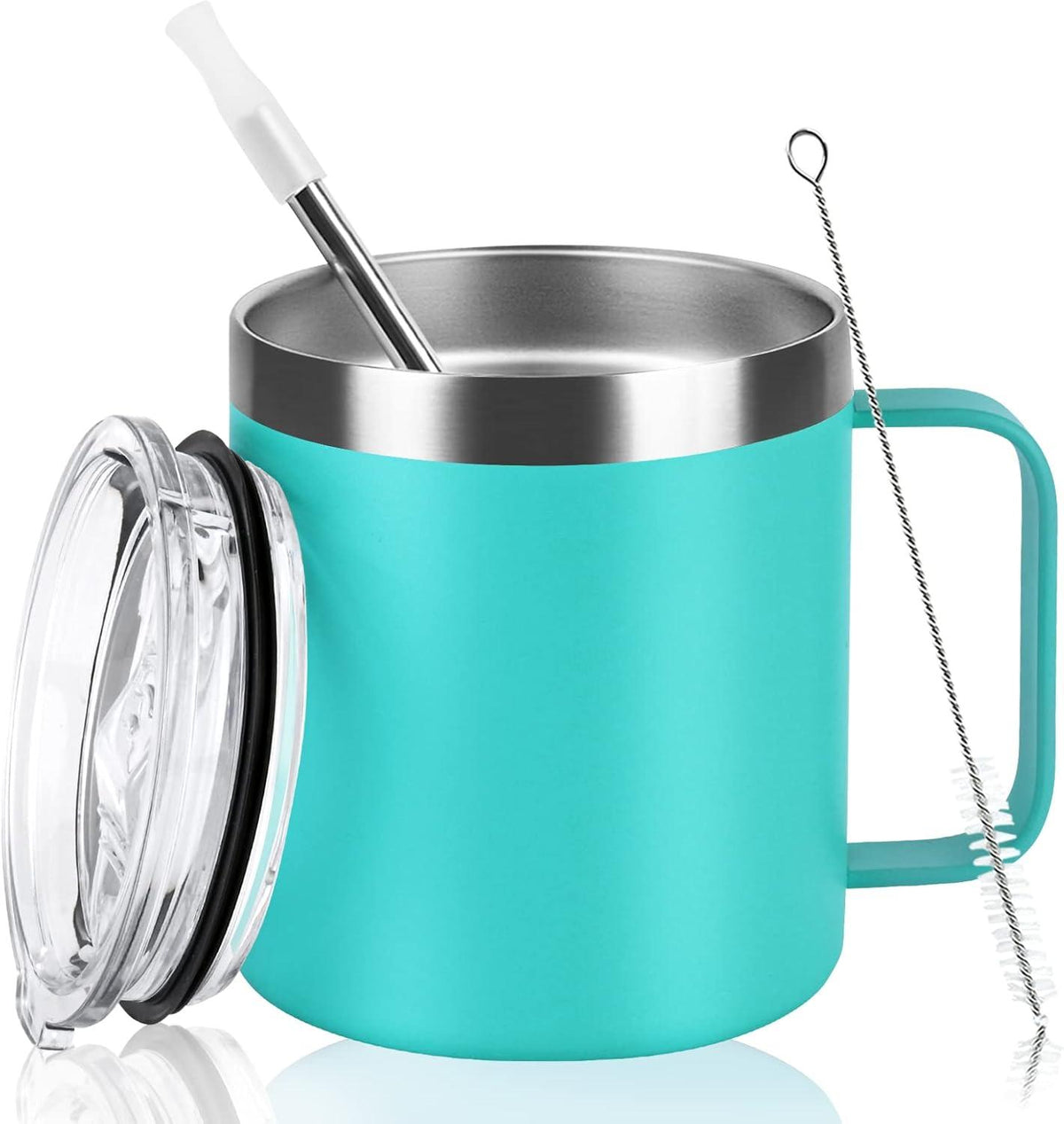 Livole Edelstahl Camping Becher 12oz mit Deckel und Strohhalm Türkis