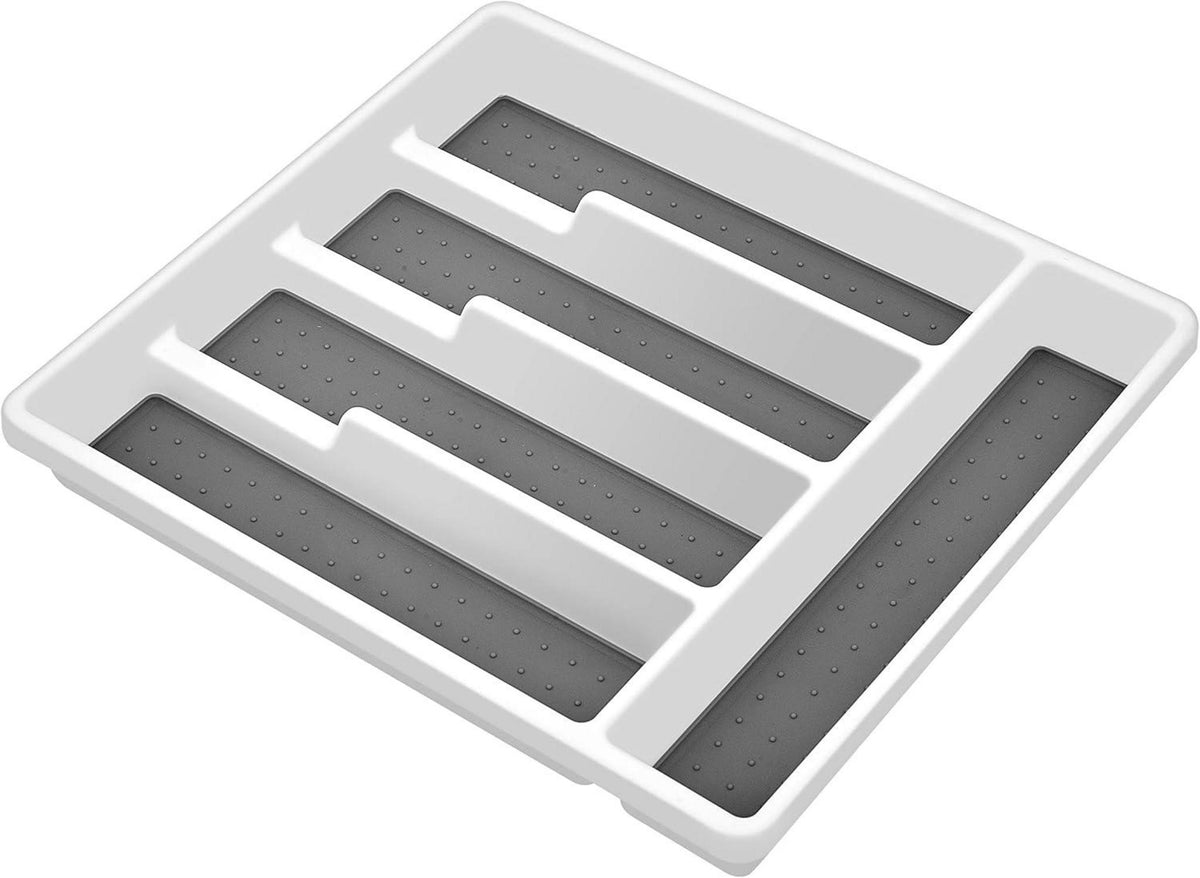 Besteckkasten für Schublade mit 5 Fächern Weiß Grau 32,2x28,8x4,5cm