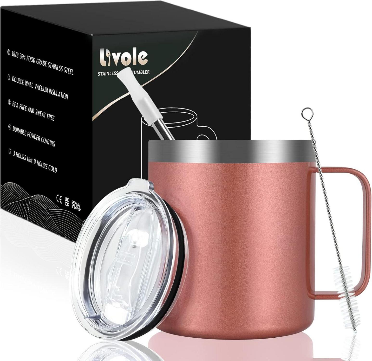 Edelstahl Camping Trinkbecher mit Deckel und Strohhalm 350ml
