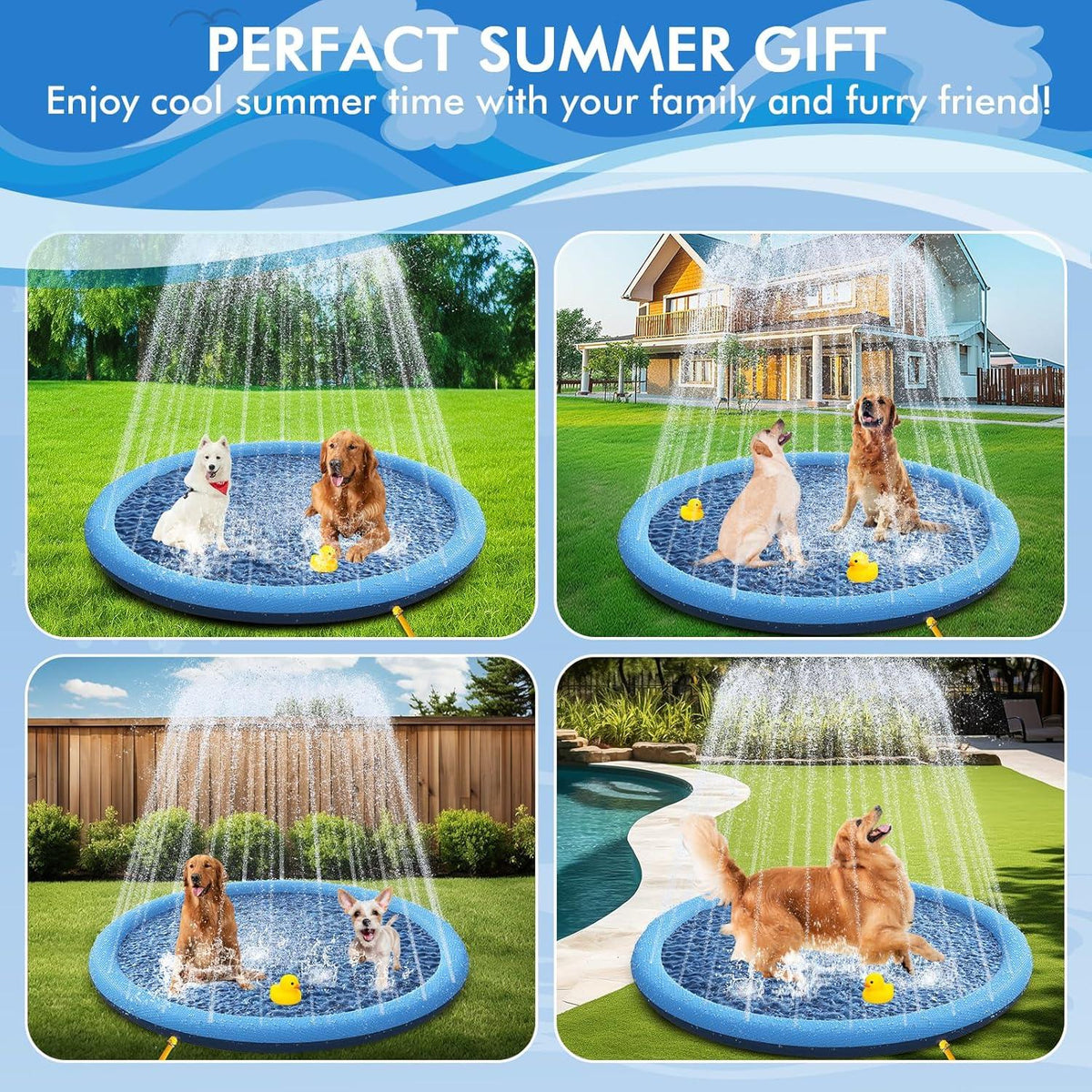 YAUNGEL Hundepool Planschbecken 175cm Anti-Rutsch Matte Faltbarer Splash Pad