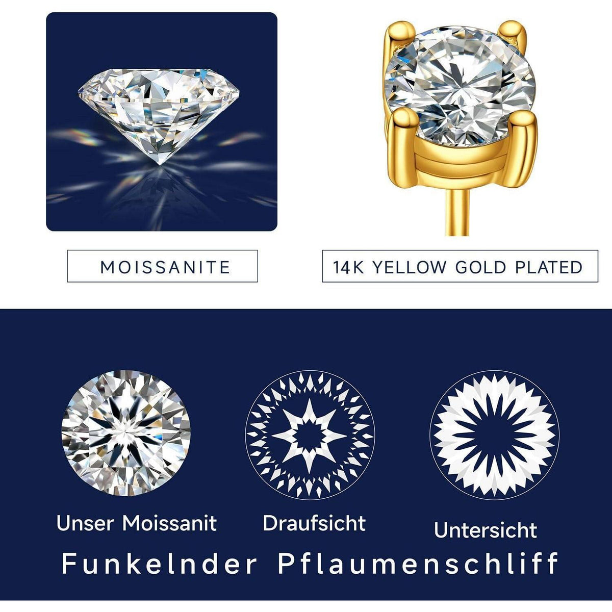 Moissanit Ohrstecker 585 Gold 2 Karat Rosegold Hypoallergen Geschenk Damen