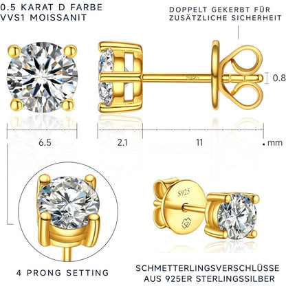 Moissanit Ohrstecker 585 Gold 2 Karat Rosegold Hypoallergen Geschenk Damen