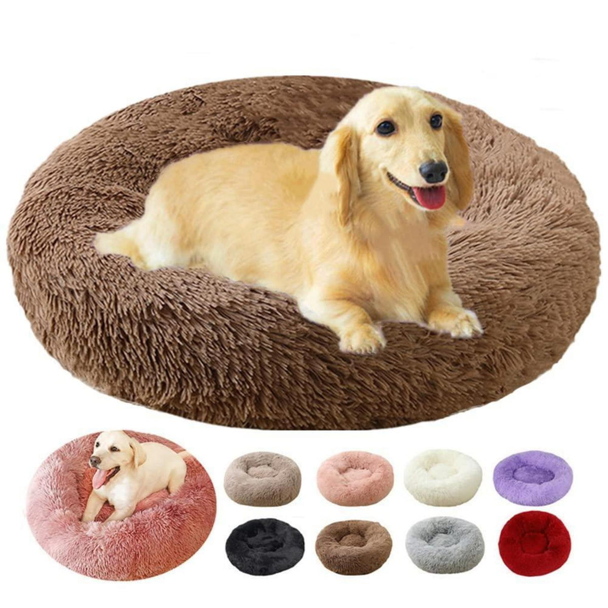 Flauschiges Hundebett Donut – 90cm Kaffee