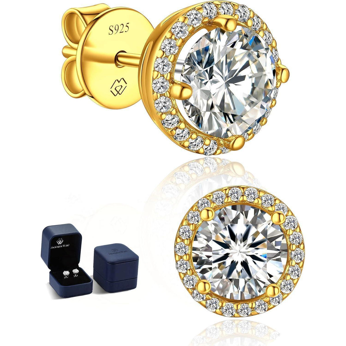 Moissanit Ohrstecker Gold 585 mit Halo, 2 Karat, Rosegold Vergoldet
