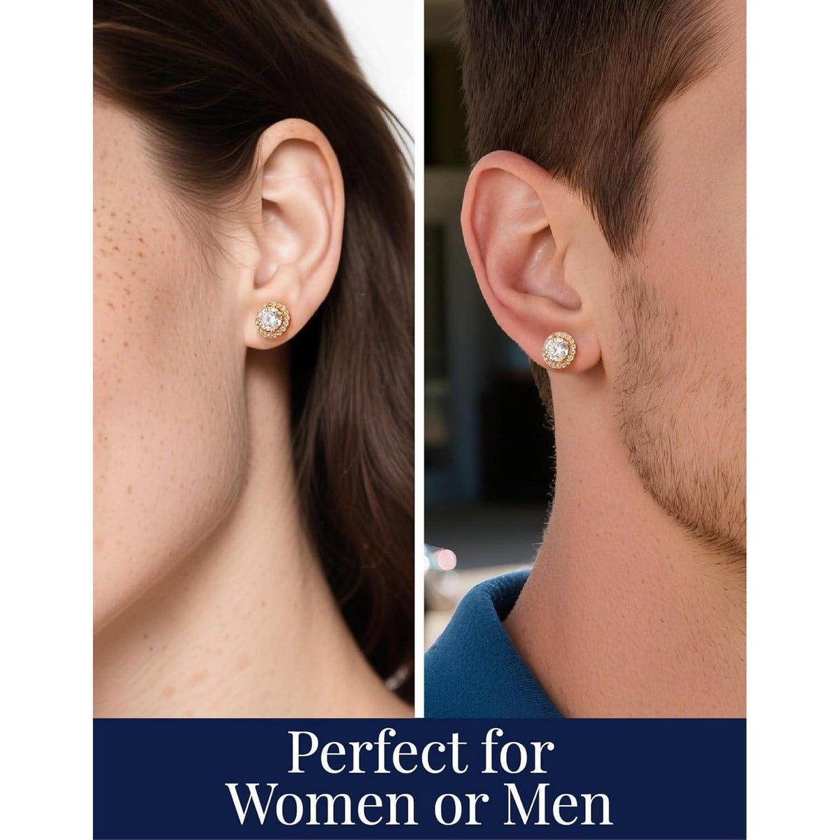 Moissanit Ohrstecker Gold 585 mit Halo, 2 Karat, Rosegold Vergoldet