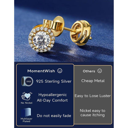 Moissanit Ohrstecker Gold 585 mit Halo, 2 Karat, Rosegold Vergoldet