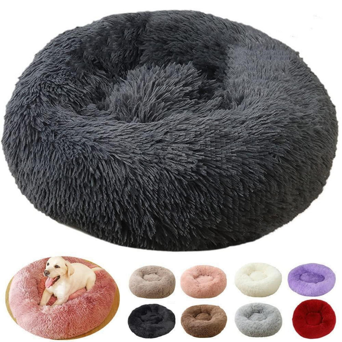 Flauschiges Hundebett Donut – Dunkelgrau, 100cm