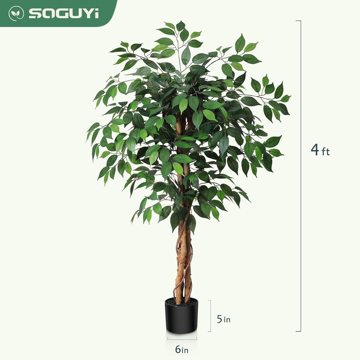 Kunstpflanze Ficusbaum 120 cm Naturholz Stamm Große Künstliche Pflanze