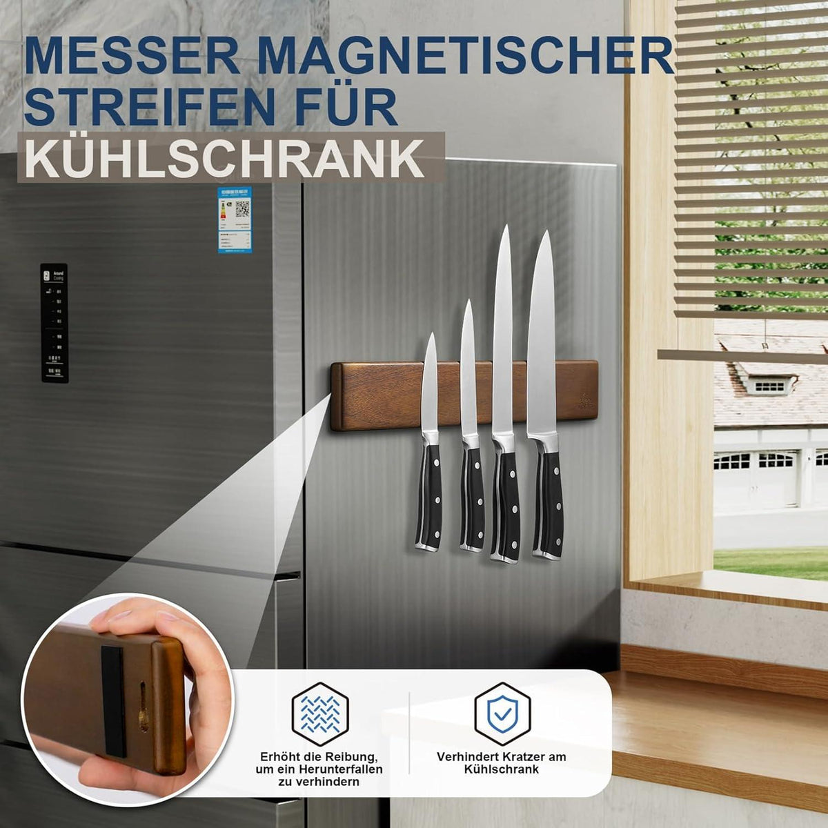 Magnetleiste Messerblock Magnetisch Akazienholz Haken 40cm