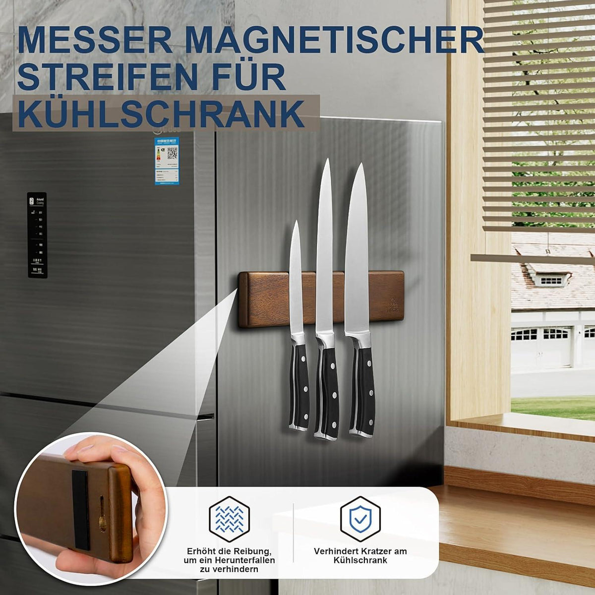 Magnetleiste Messer 26 cm Akazienholz Magnetisch mit Haken