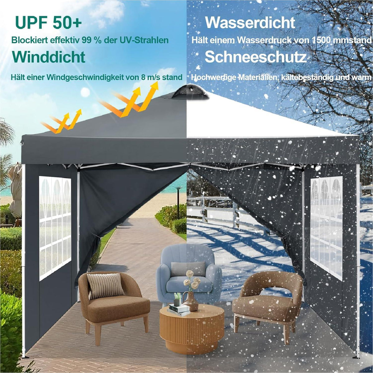 COBIZI Pavillon 3x3 Faltpavillon 50+ UV-Schutz Wasserdicht