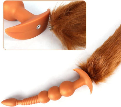 Anal Butt Plug mit Fuchsschwanz Analkugeln Flüssiges Silikon