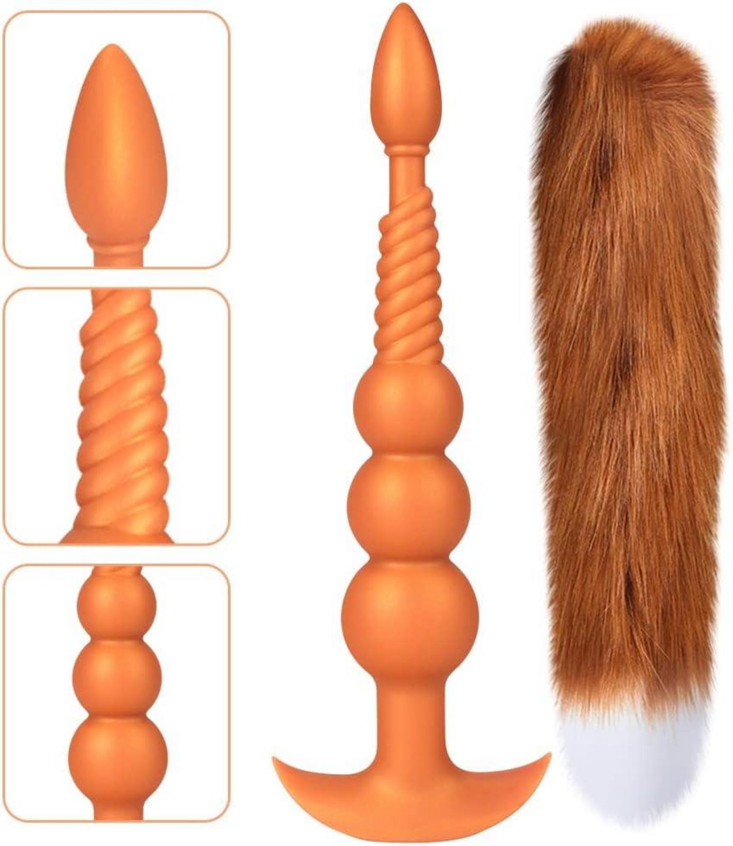 Anal Butt Plug mit Fuchsschwanz, Flüssiges Silikon, Analkette, Erotik