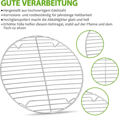 Edelstahl Kuchengitter Set 2er - Abkühlgitter Rund 27cm Silber - Gesund & Langlebig