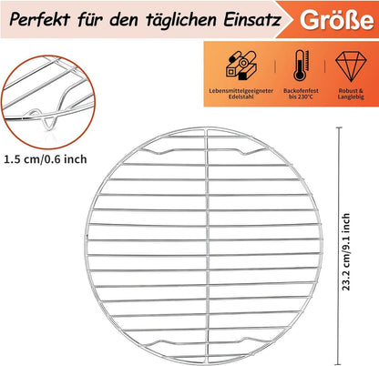 Hochwertiges Rundes Abkühlgitter Set Edelstahl 2er-Pack 23cm