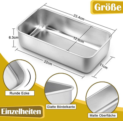 Edelstahl Brotbackform Set 2er Rechteckig 23,6 x 12,7 x 6,3
