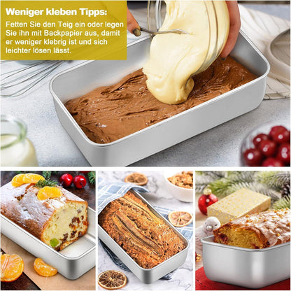 HaWare Edelstahl Brotbackform 2er Set Rechteckig 23,5 x 12,6 x 6 cm - Gesund
