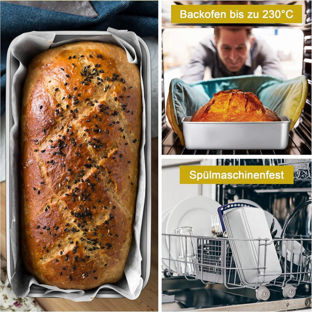 HaWare Edelstahl Brotbackform 2er Set Rechteckig 23,5 x 12,6 x 6 cm - Gesund