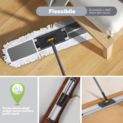 Myiosus Bodenwischer 90cm Breit mit Edelstahlgriff 360° drehbarer Flachmopp