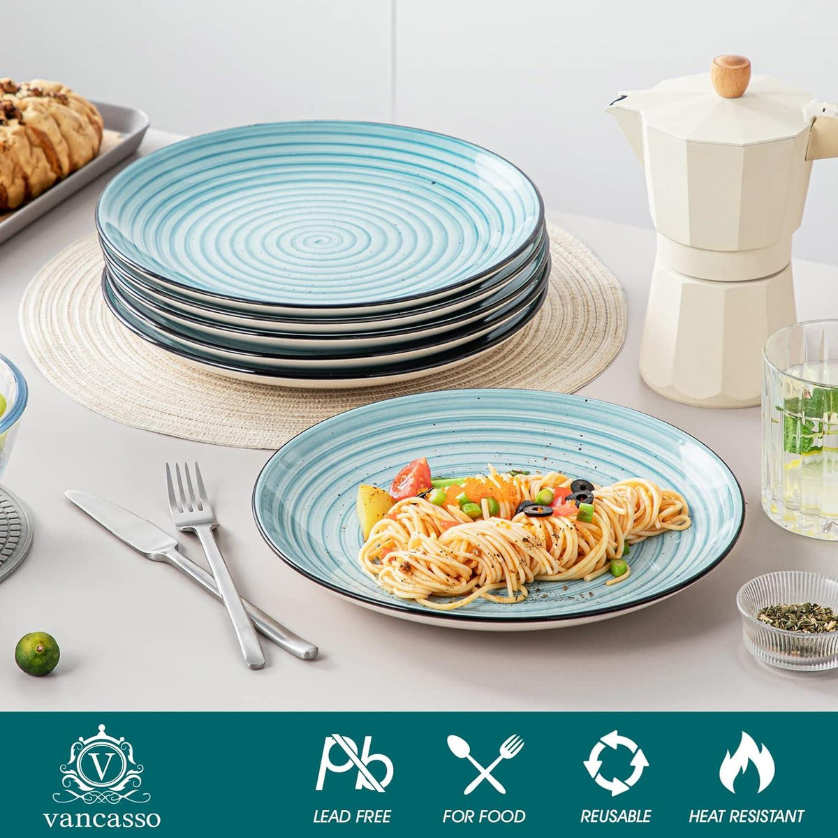 Speiseteller Set 6 Personen Steingut Ø 26,8 cm Teller Set
