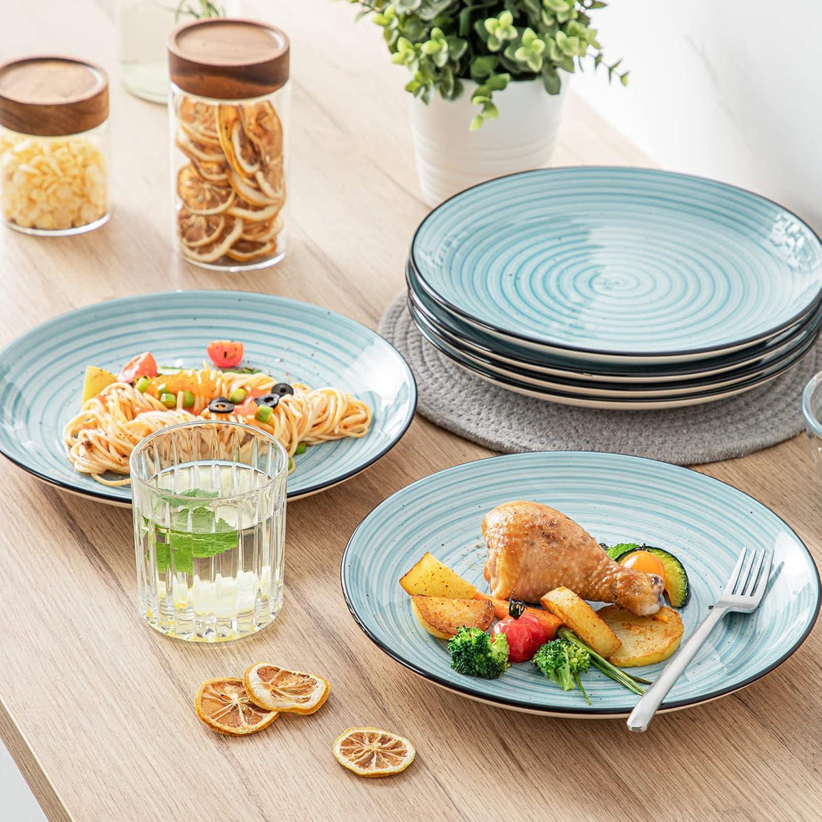 BONBON Speiseteller Set Steingut 6 Personen Blau 26,8 cm Teller