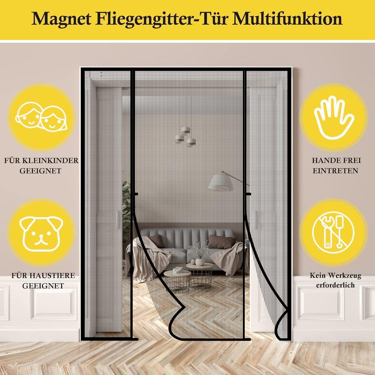Magnet Fliegengitter Tür 160x230cm Katzen Sicher Schwarz