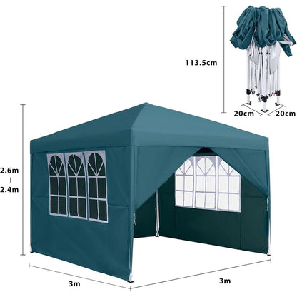 3x3m Gartenpavillon wasserdicht mit Seitenteilen