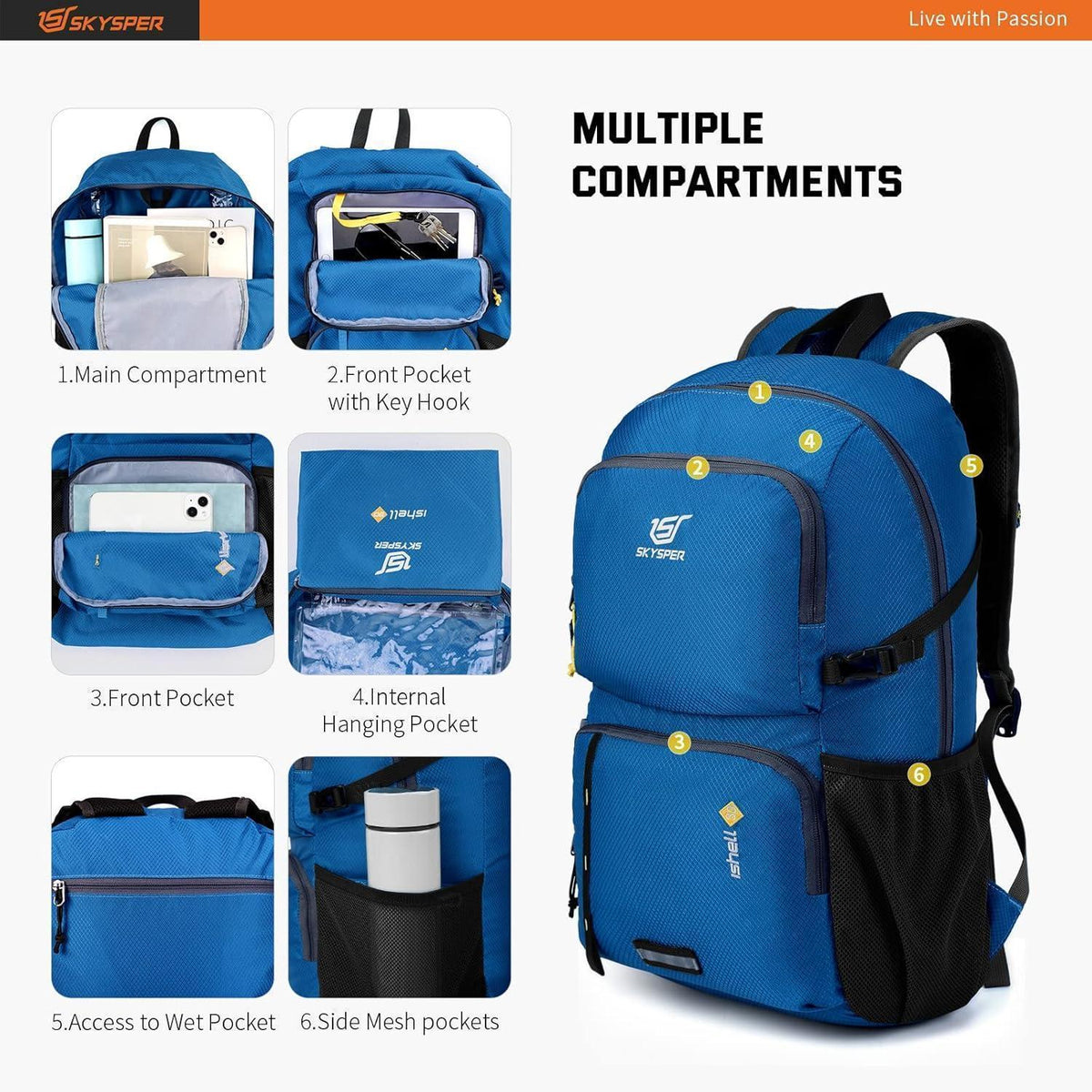 Faltbarer Wanderrucksack 30L mit Nassfach - Wasserfest & Ultraleicht