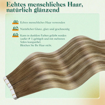 Echthaar Tape Extensions Blond Balayage Ombre 50cm