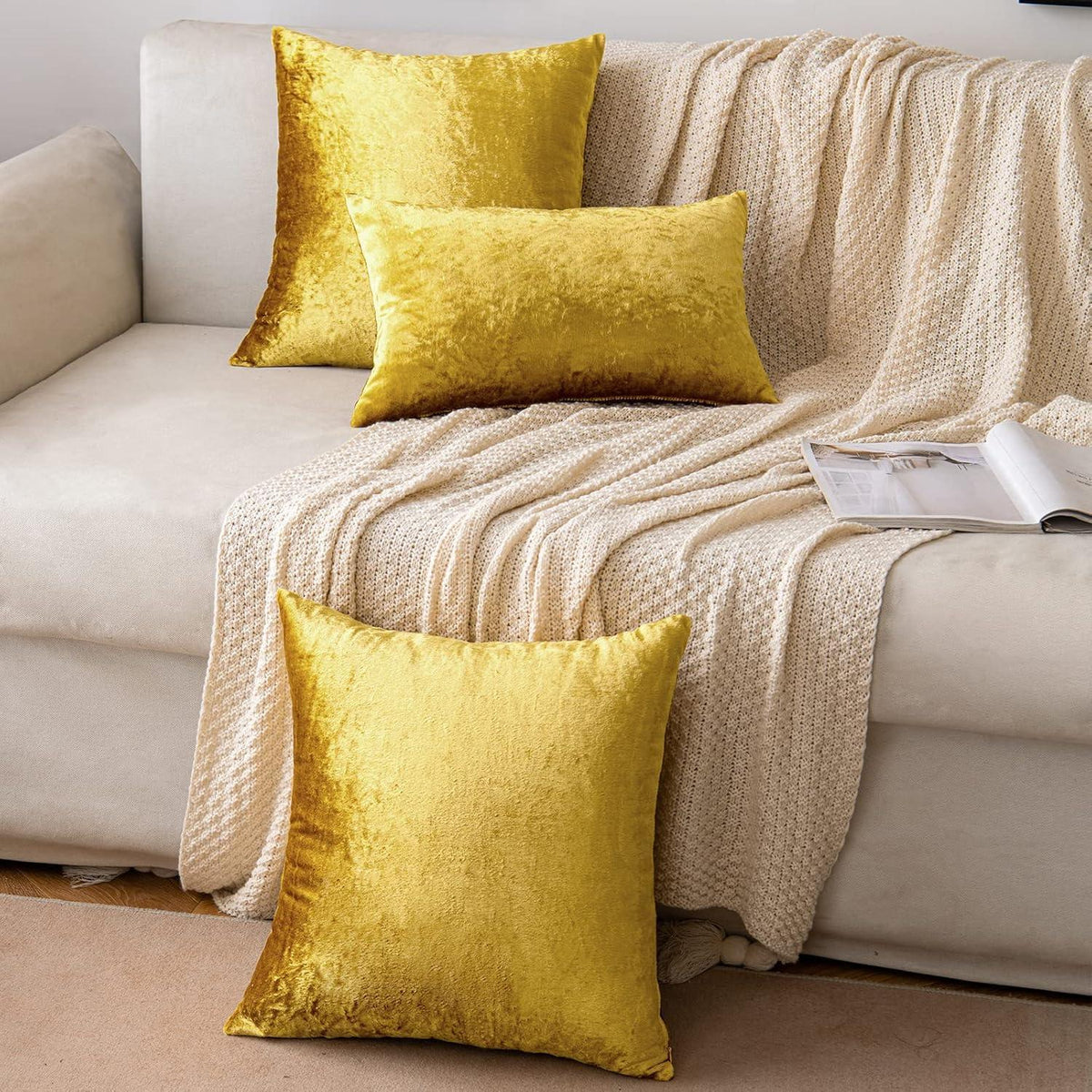 Samtkissenbezüge 40x40 cm, 2er Set, Golden Luxuriös