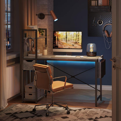 Bestier Schreibtisch mit Regal 120x50 cm Computertisch Grau