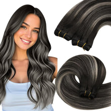 Echthaar Tressen Ombre Schwarz Silber 55cm