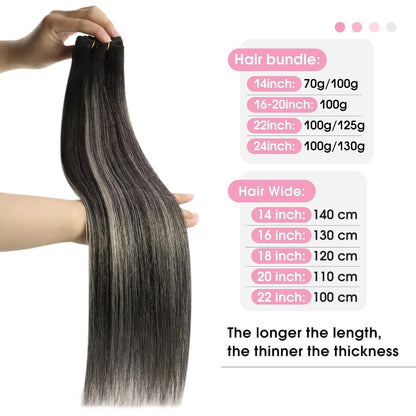 Echthaar Tressen Ombre Schwarz Silber 55cm